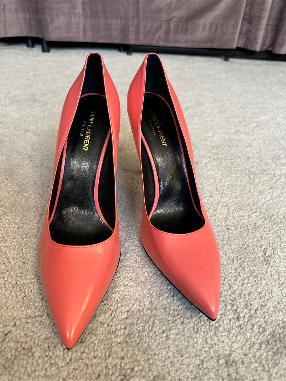 Saint Laurent Coral Leather Pointed-Toe Pumps